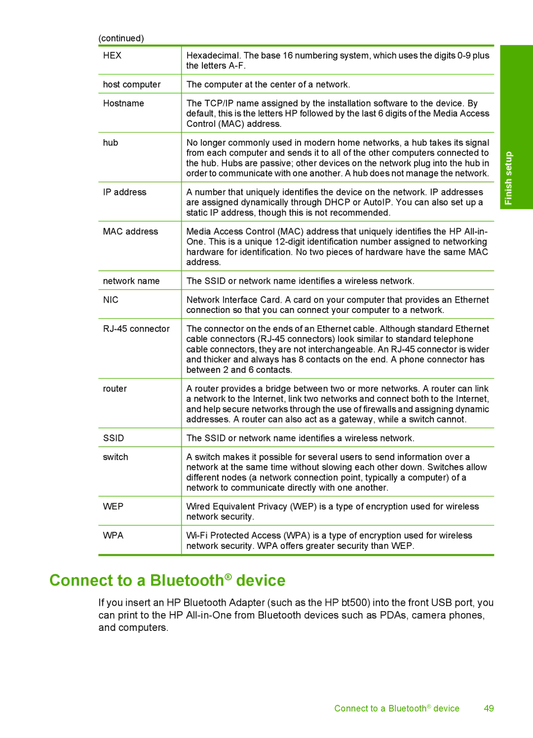 HP C6380, C6340 manual Connect to a Bluetooth device, Hex 