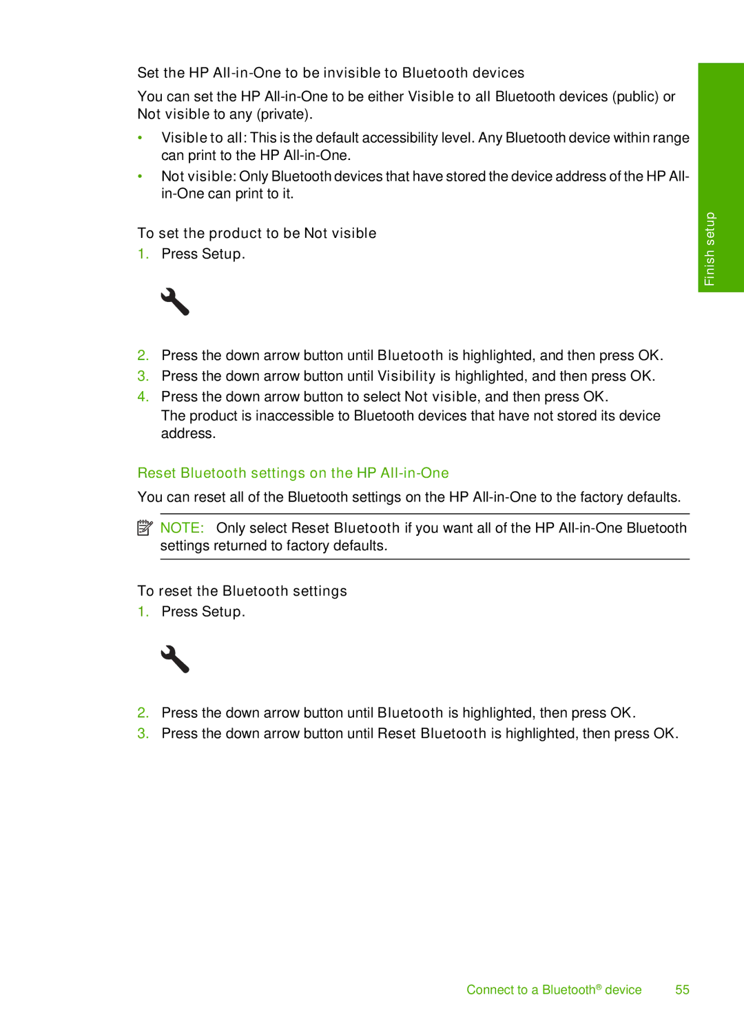HP C6380, C6340 manual Set the HP All-in-One to be invisible to Bluetooth devices, To set the product to be Not visible 