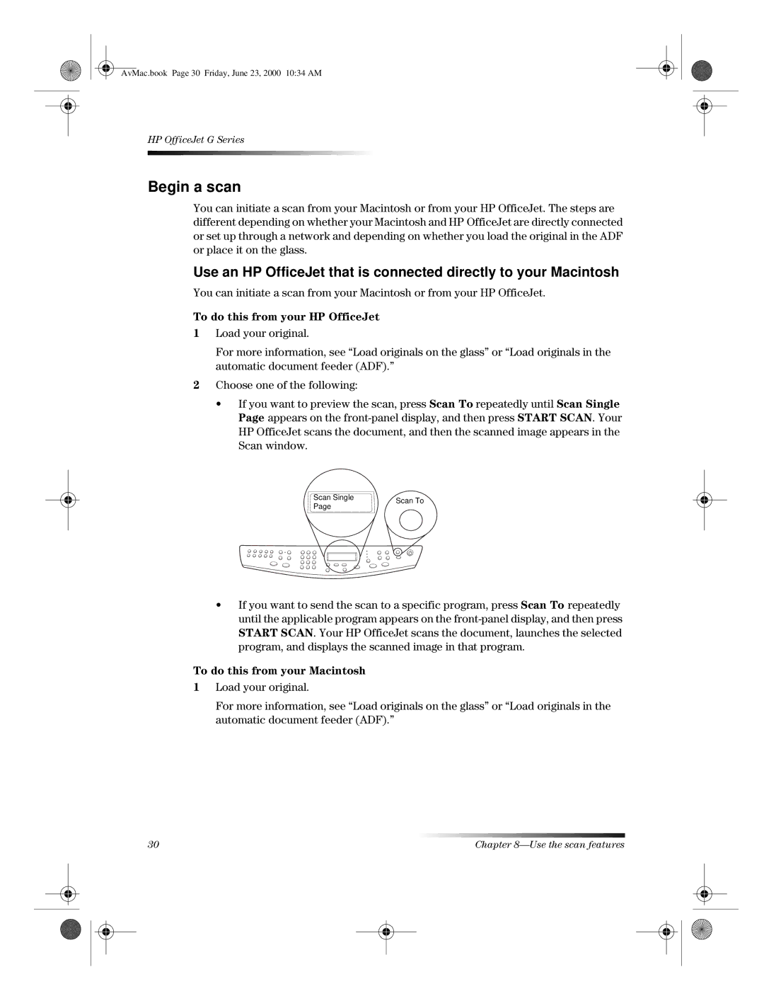 HP g85XI C6739A, C6734A, g85 C6737A, g55 C6736A, C6735A, G manual Begin a scan 