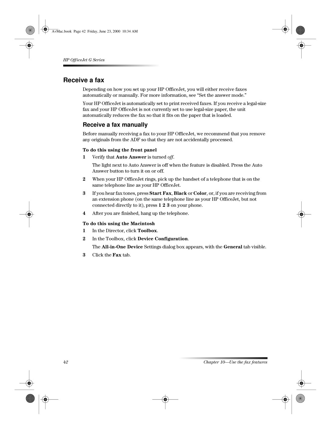 HP g85XI C6739A, C6734A, g85 C6737A, g55 C6736A, C6735A, G Receive a fax manually 