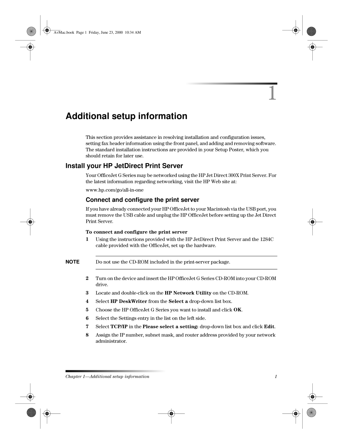 HP G, C6734A Additional setup information, Install your HP JetDirect Print Server, Connect and configure the print server 