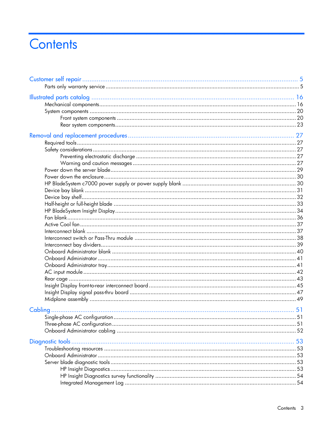 HP c7000 manual Contents 