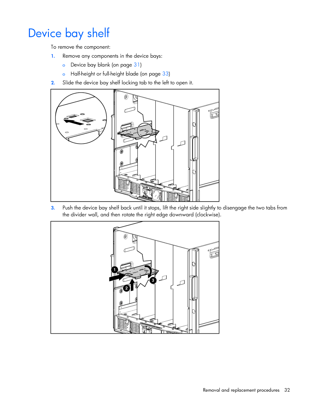 HP c7000 manual Device bay shelf 