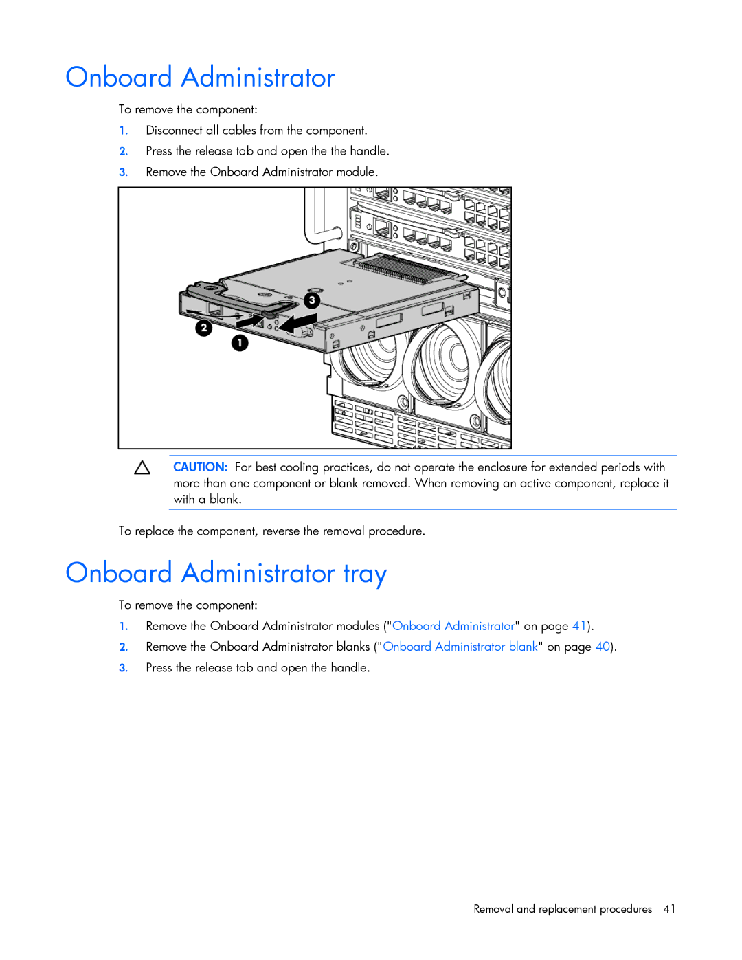 HP c7000 manual Onboard Administrator tray 