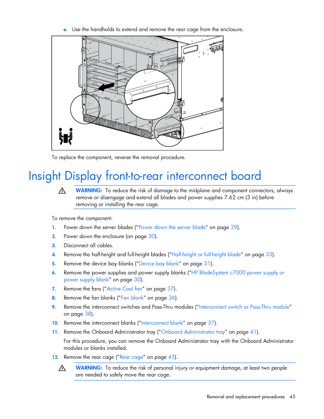 HP c7000 manual Insight Display front-to-rear interconnect board 