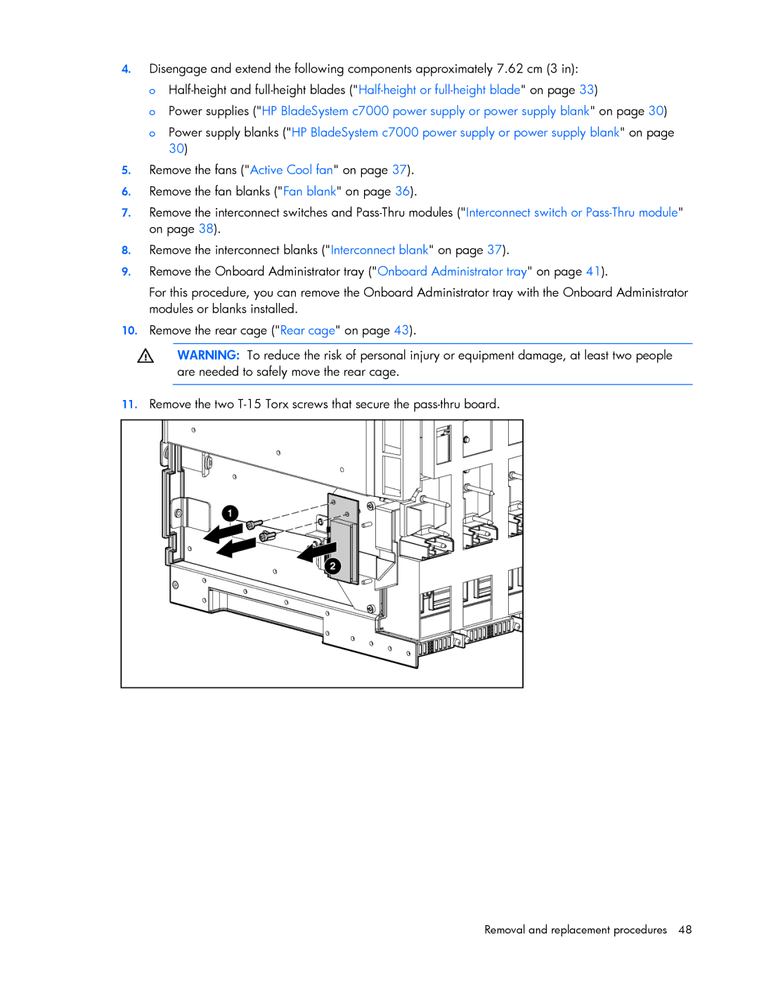 HP c7000 manual Removal and replacement procedures 