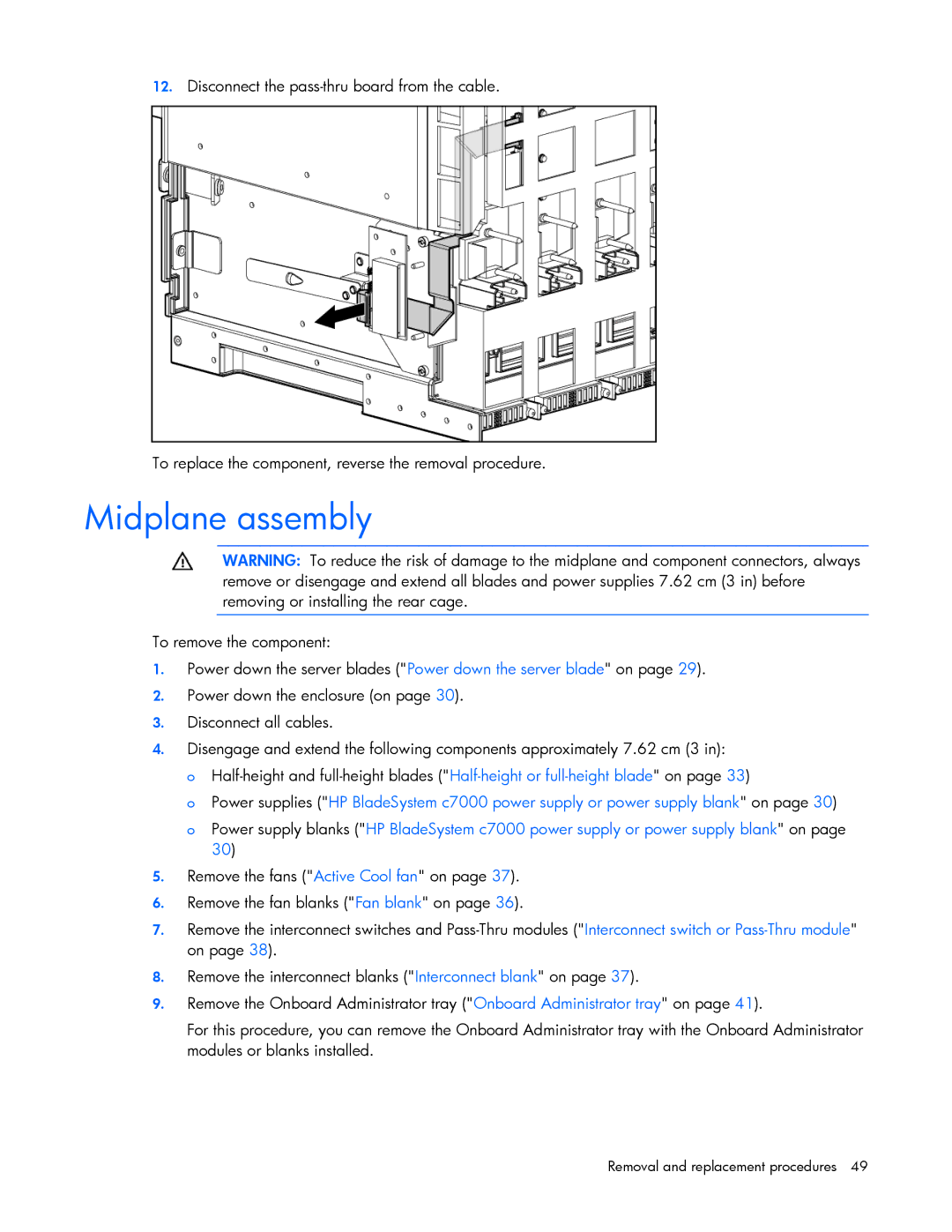 HP c7000 manual Midplane assembly 