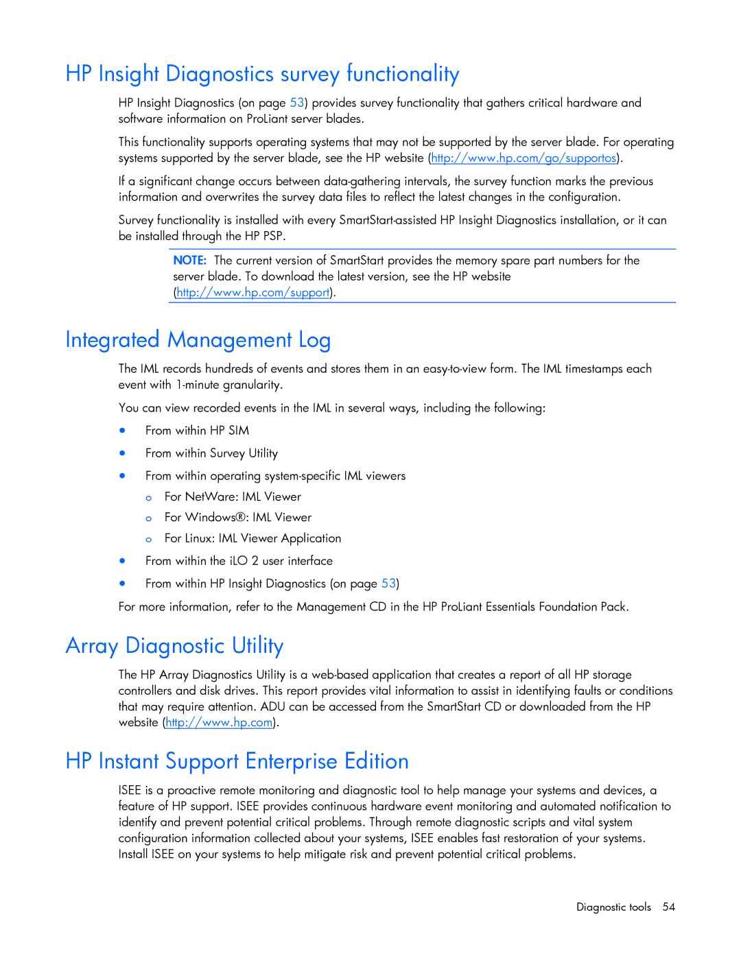 HP c7000 manual HP Insight Diagnostics survey functionality, Integrated Management Log 