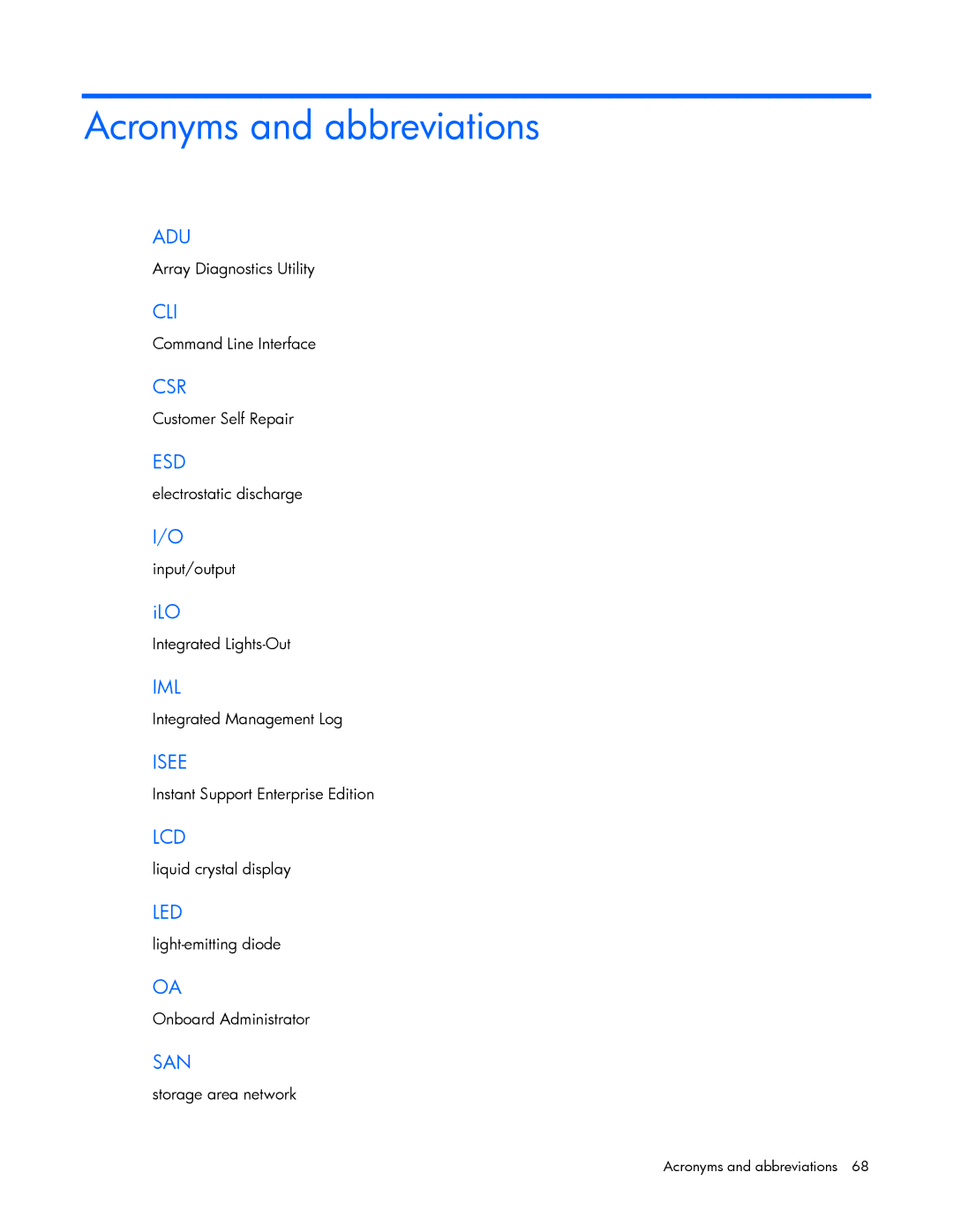 HP c7000 manual Acronyms and abbreviations 