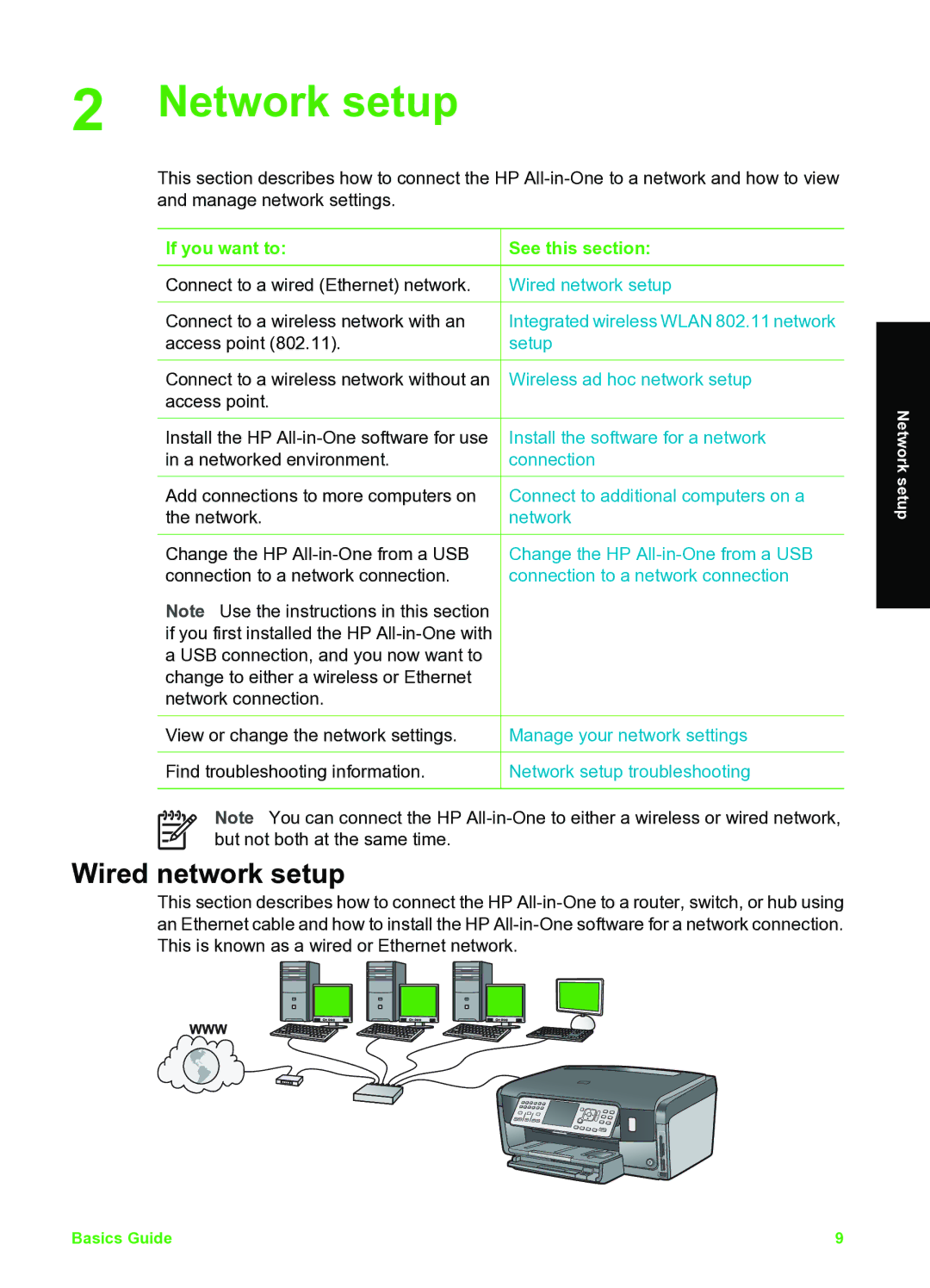 HP C7100 manual Wired network setup, If you want to, See this section 