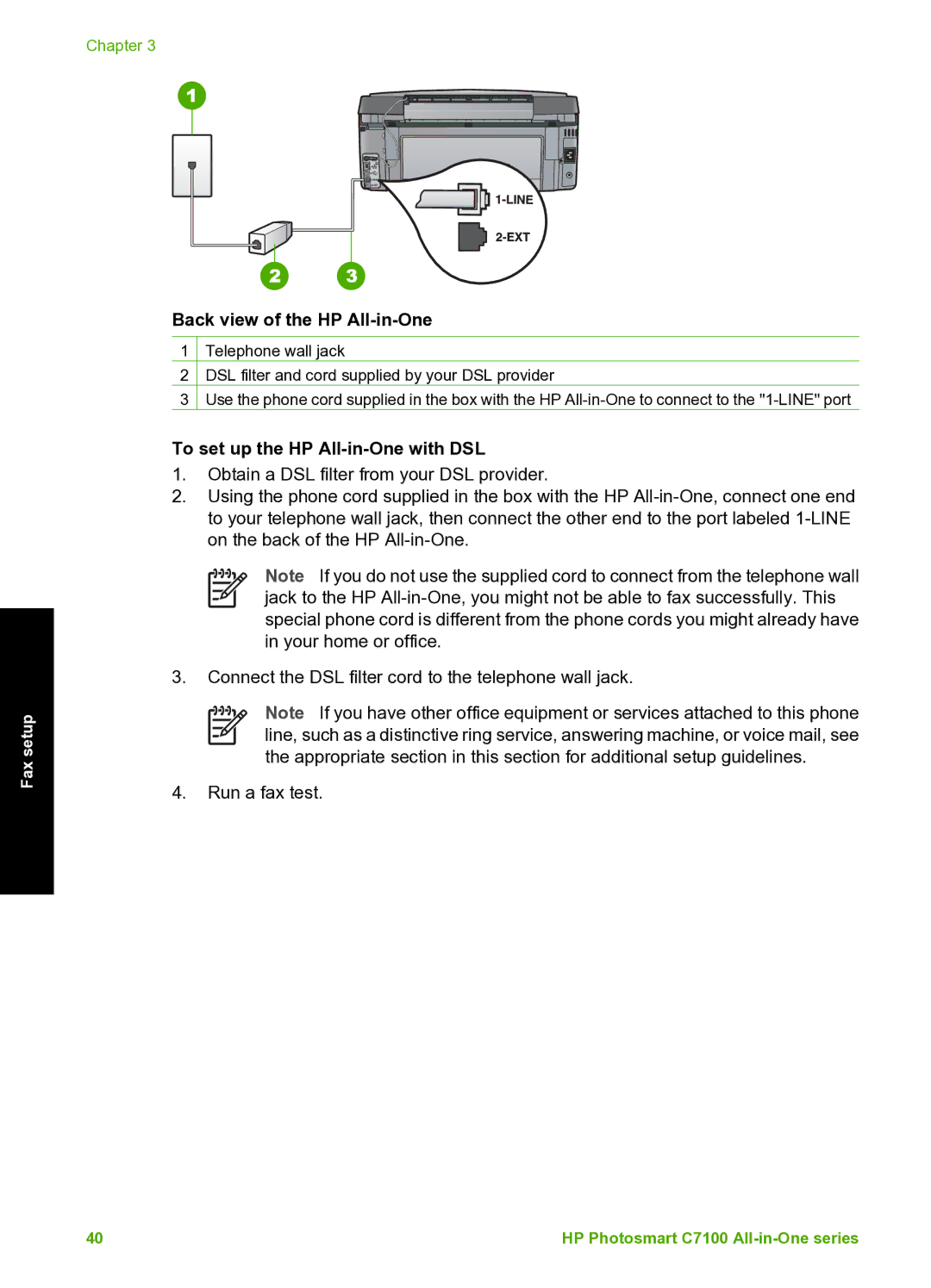 HP C7100 manual To set up the HP All-in-One with DSL 