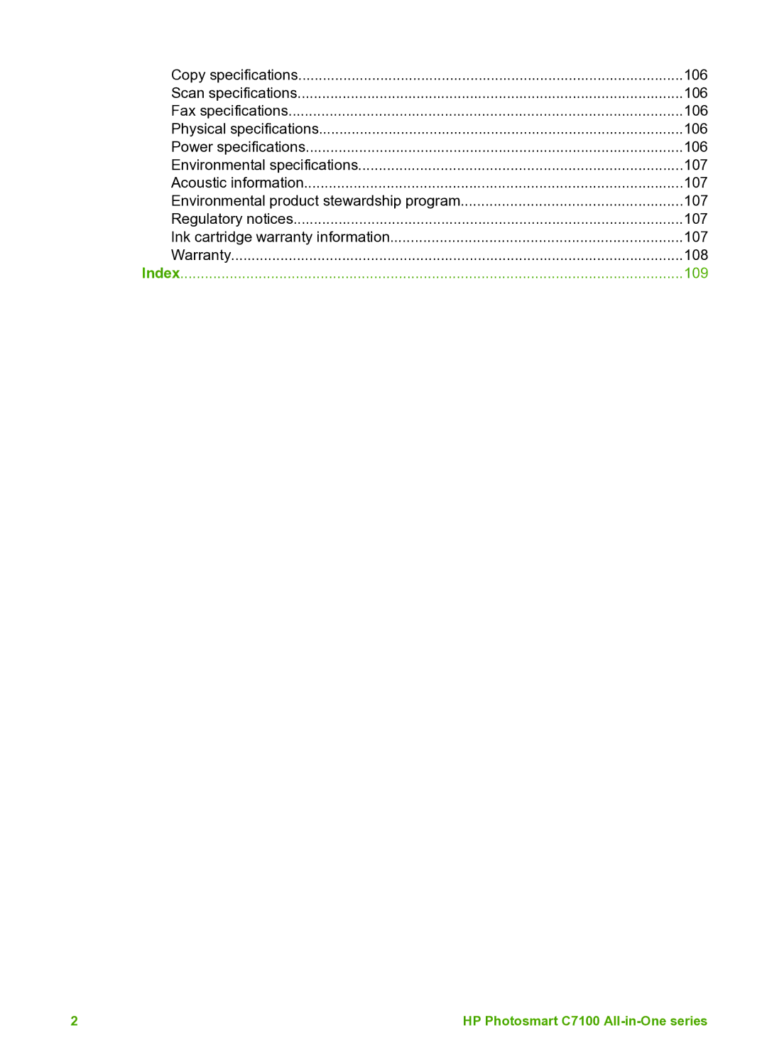 HP C7100 manual Index 