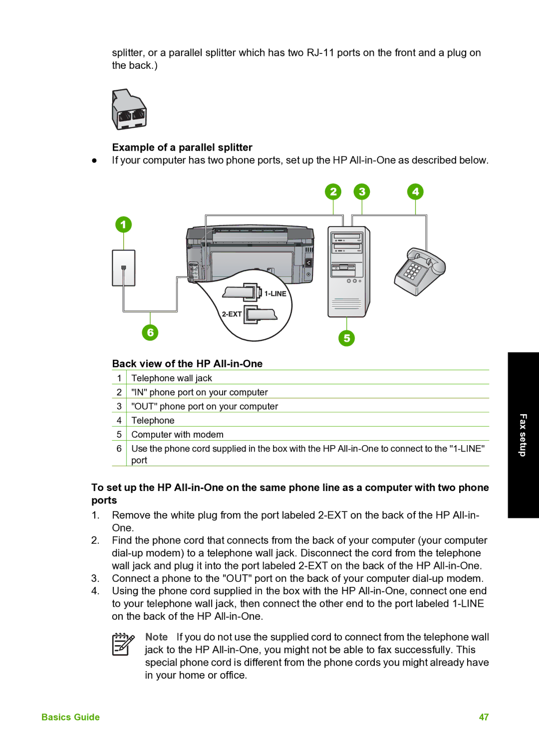 HP C7100 manual Example of a parallel splitter, Fax 