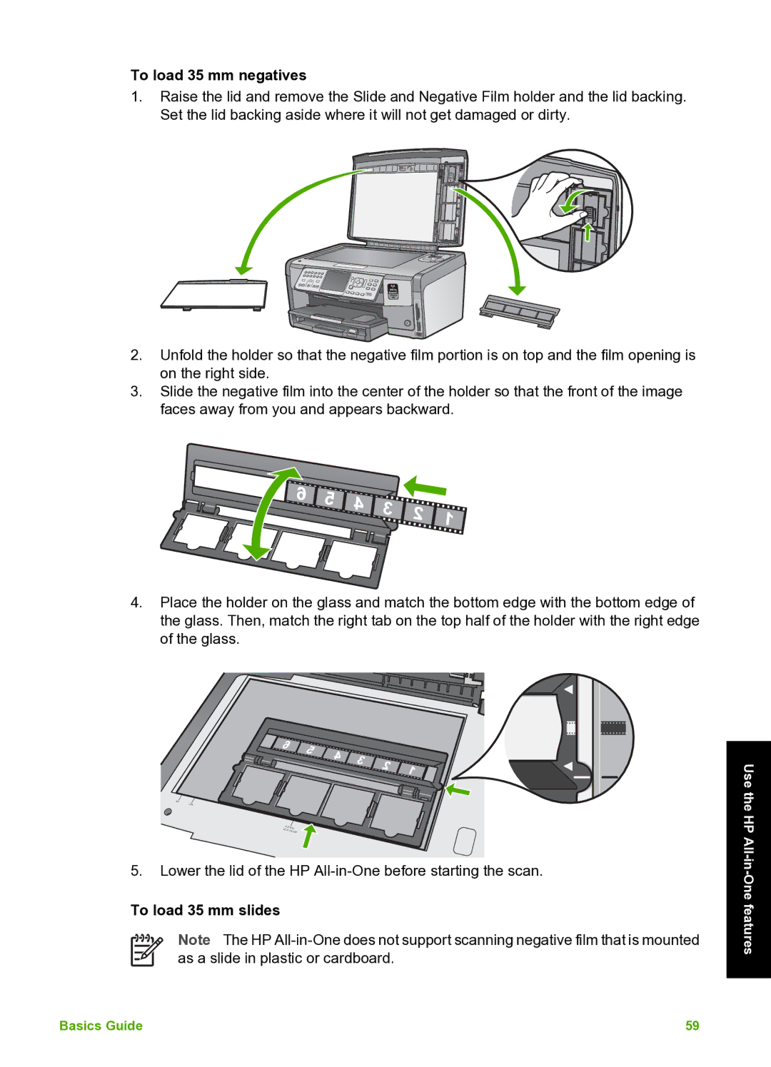 HP C7100 manual To load 35 mm negatives, To load 35 mm slides 