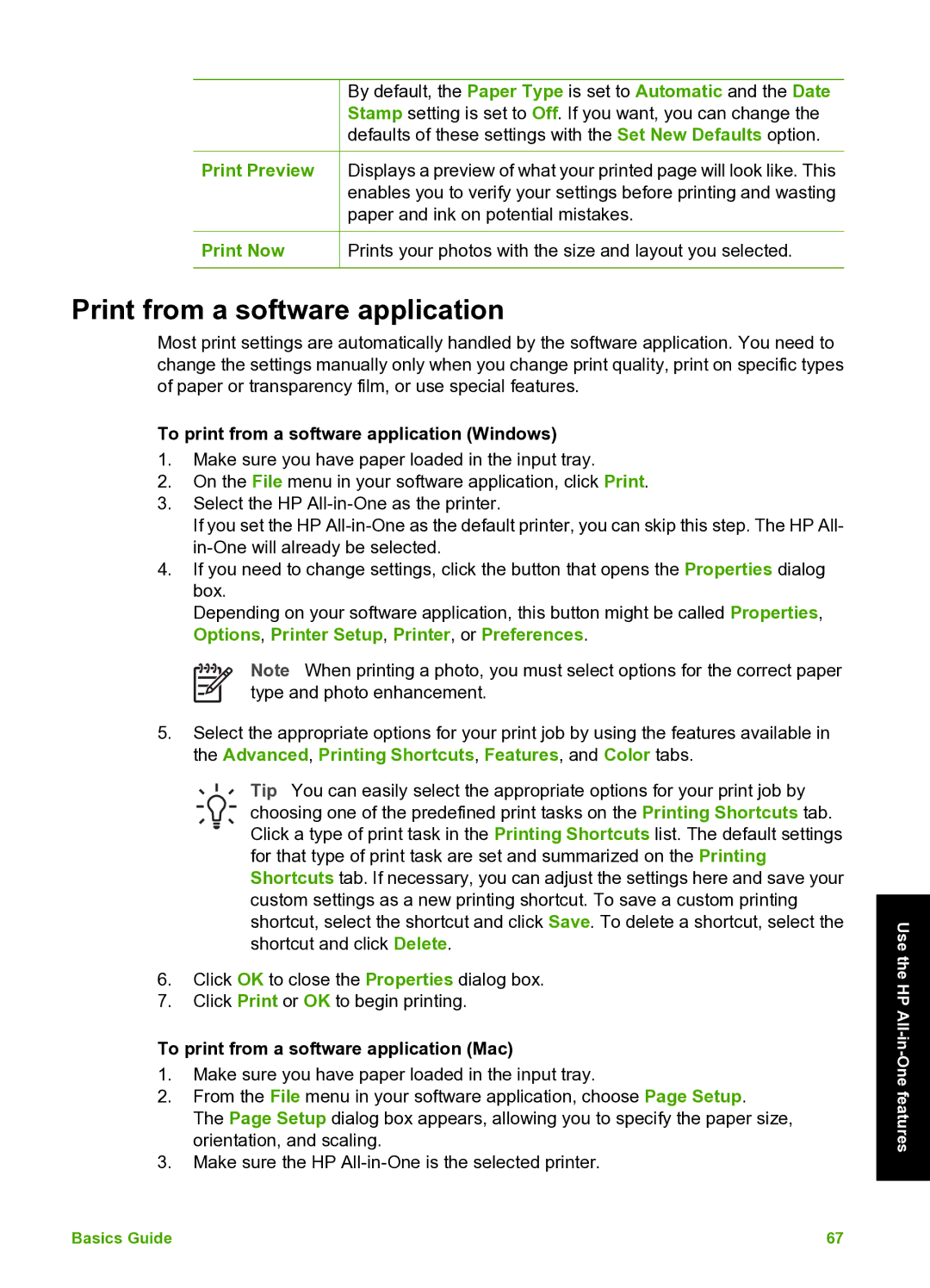 HP C7100 manual Print from a software application, Print Preview Print Now, To print from a software application Windows 