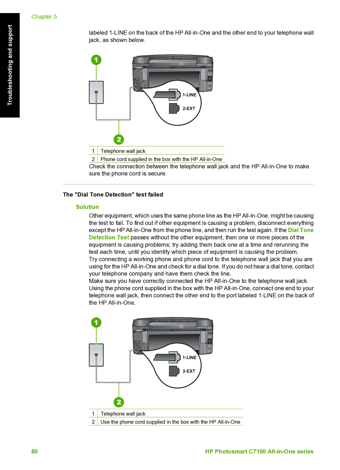 HP C7100 manual Dial Tone Detection test failed 