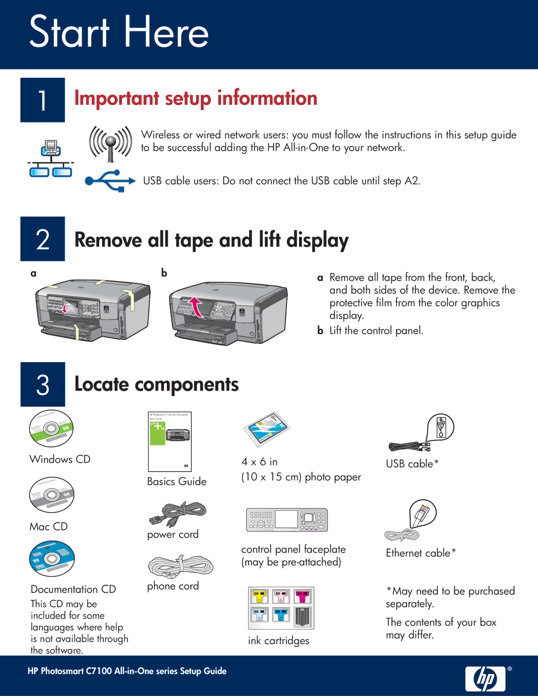 HP C7185, C7180 manual Remove all tape and lift display, Locate components 