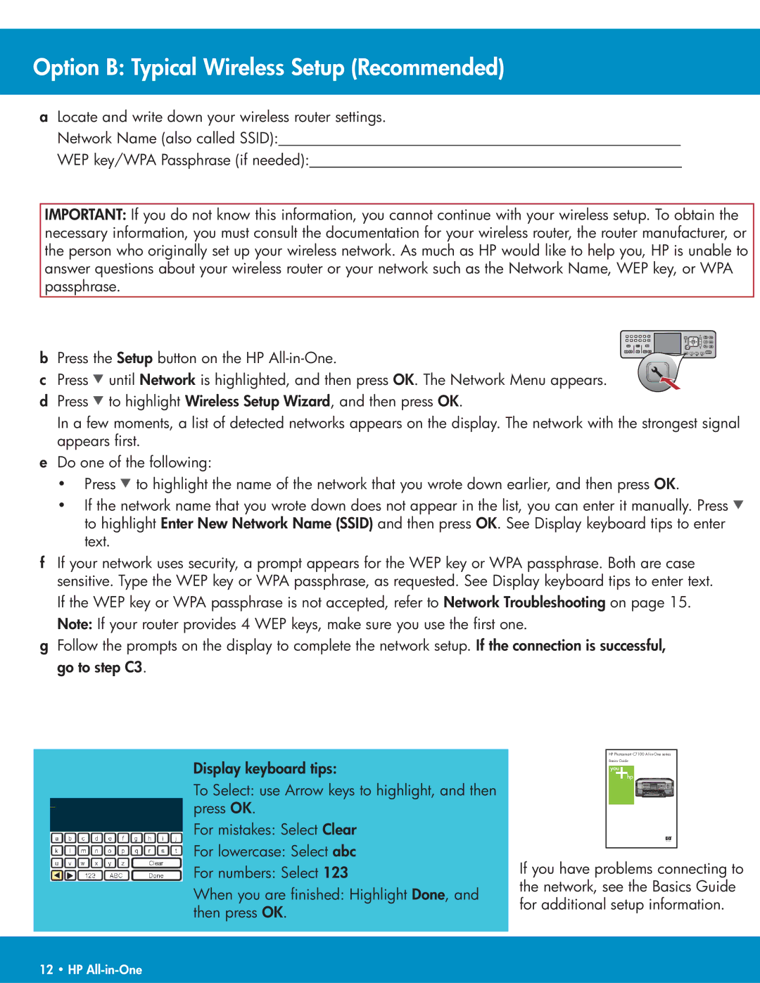 HP C7180, C7185 manual Option B Typical Wireless Setup Recommended 