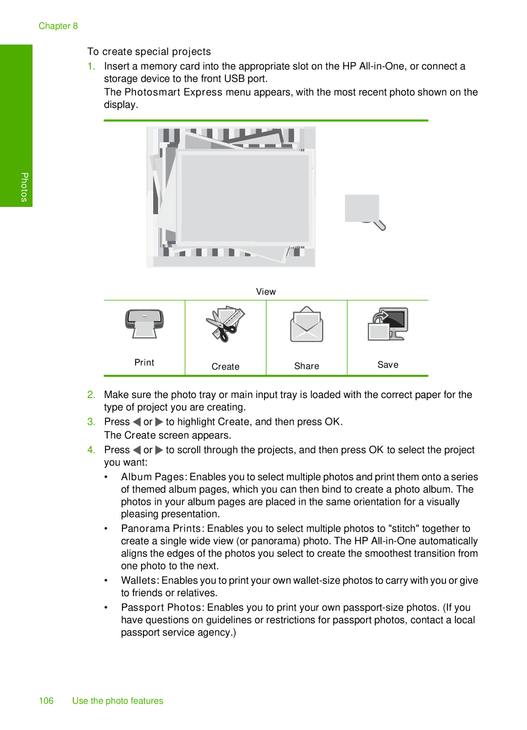 HP C7280, C7250, C7288 manual To create special projects 