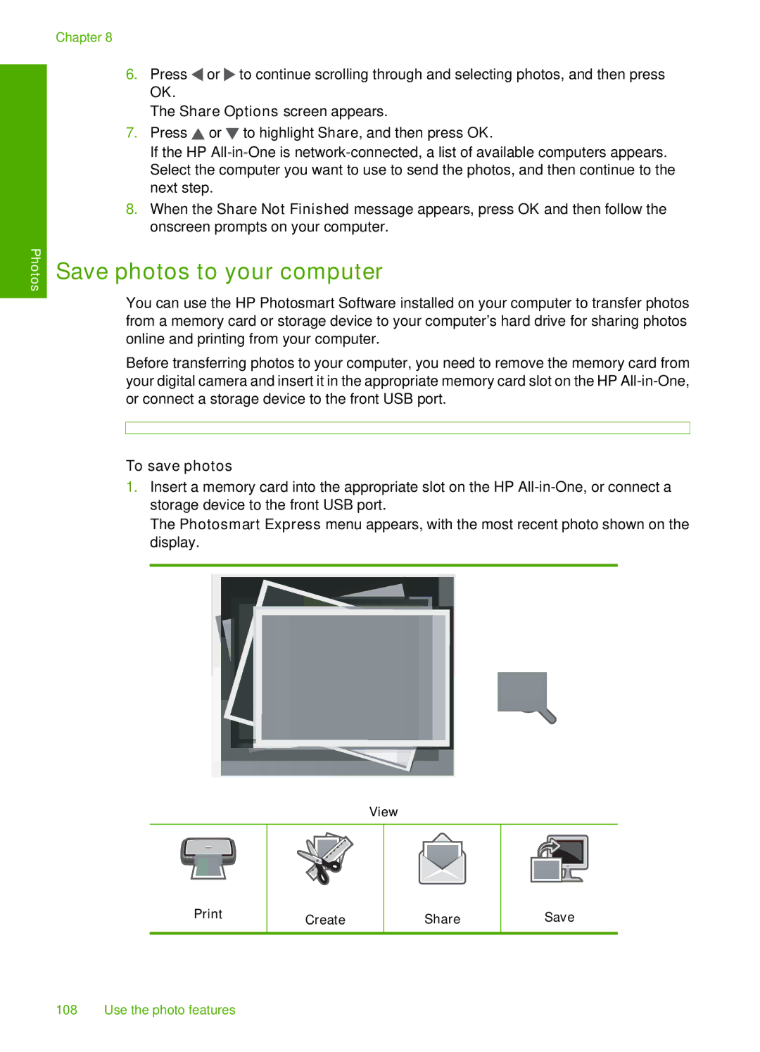 HP C7288, C7250, C7280 manual Save photos to your computer, To save photos 