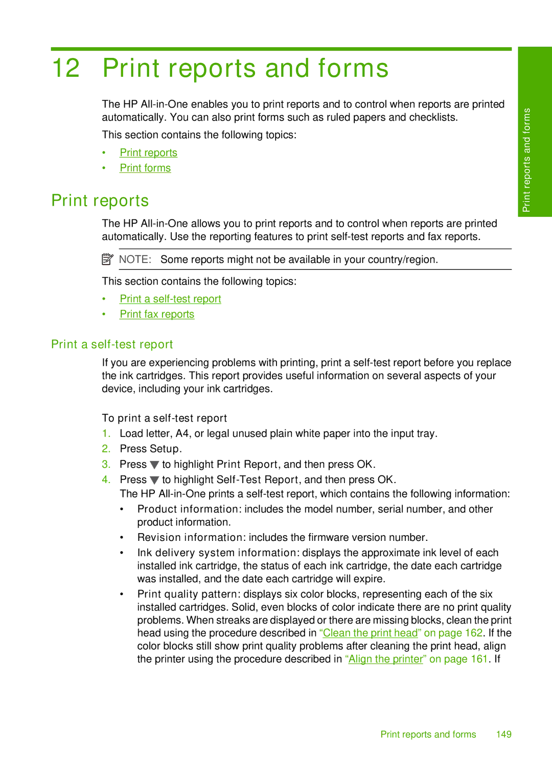 HP C7250, C7288, C7280 manual Print reports and forms, Print a self-test report, To print a self-test report 