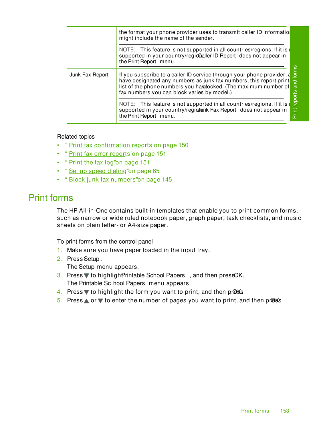 HP C7288, C7250, C7280 manual Print forms, To print forms from the control panel 