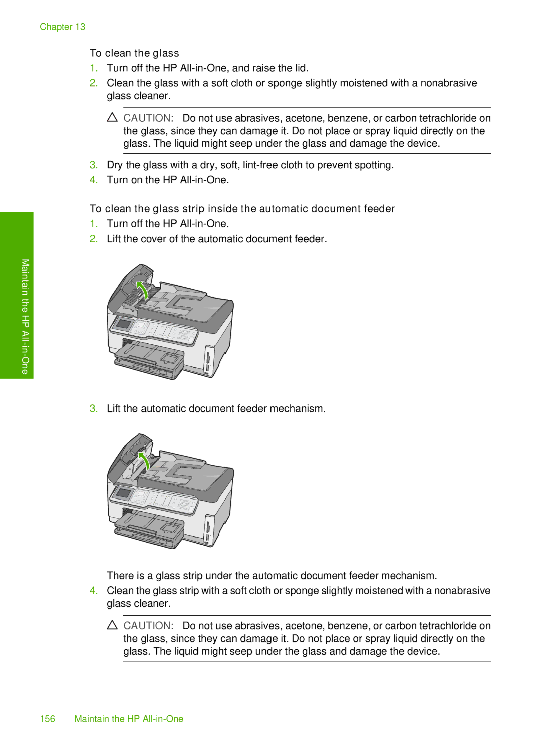 HP C7288, C7250, C7280 manual To clean the glass 