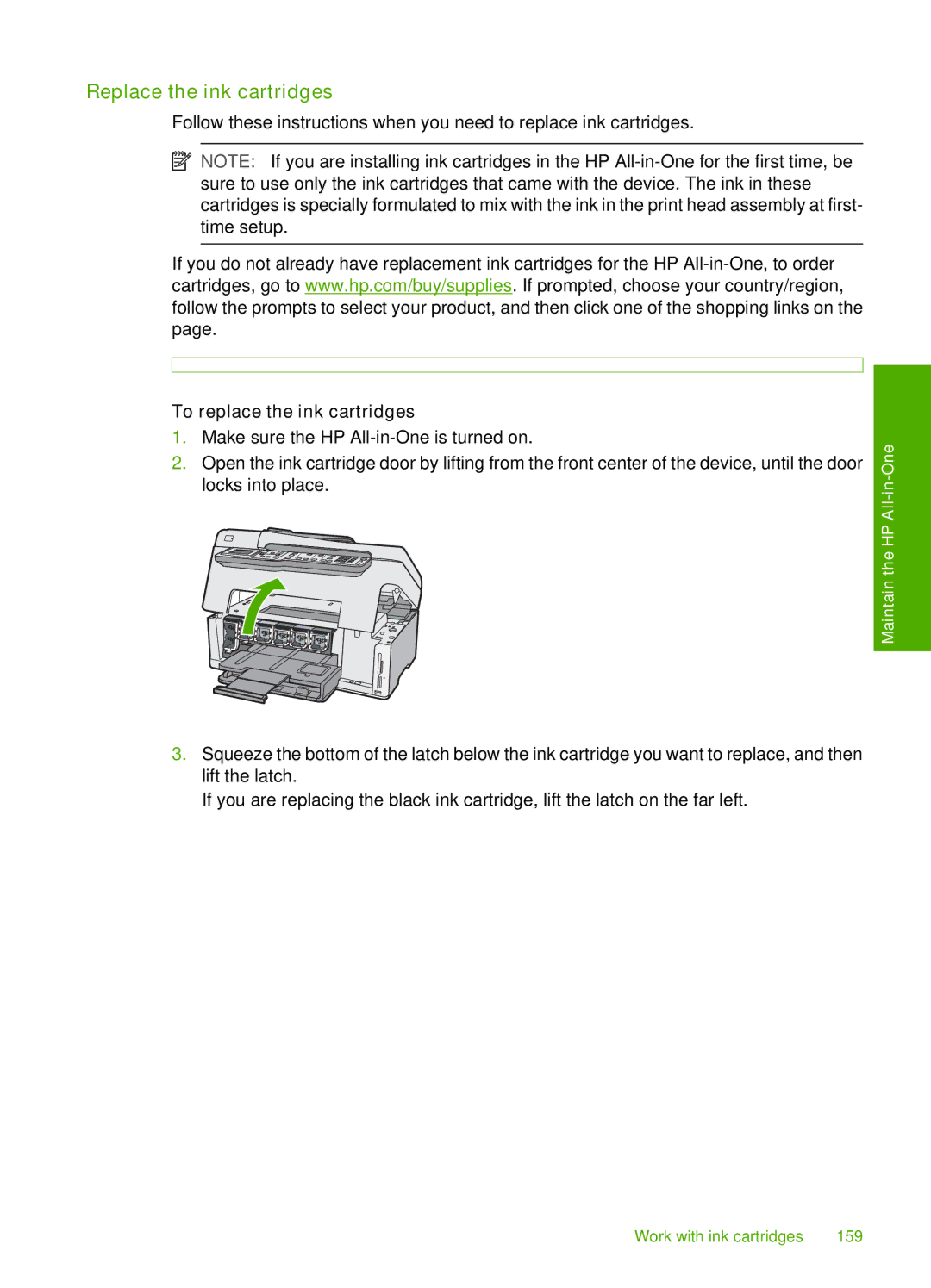 HP C7288, C7250, C7280 manual Replace the ink cartridges, To replace the ink cartridges 