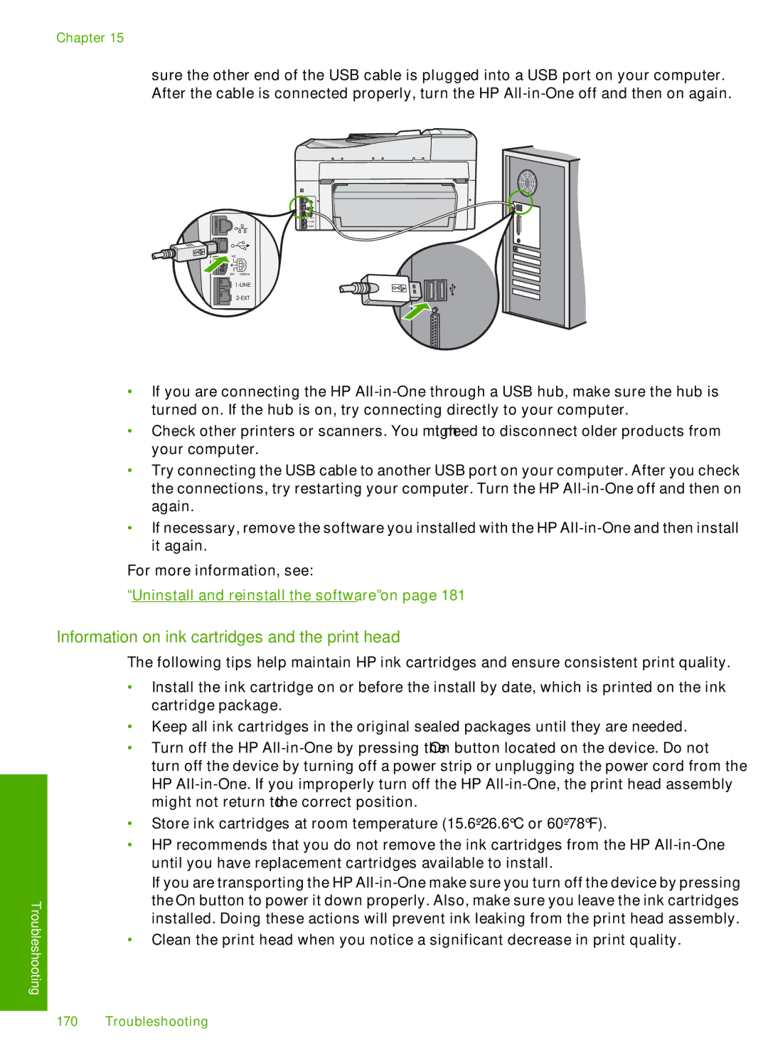 HP C7250, C7288, C7280 manual Information on ink cartridges and the print head, Uninstall and reinstall the software on 