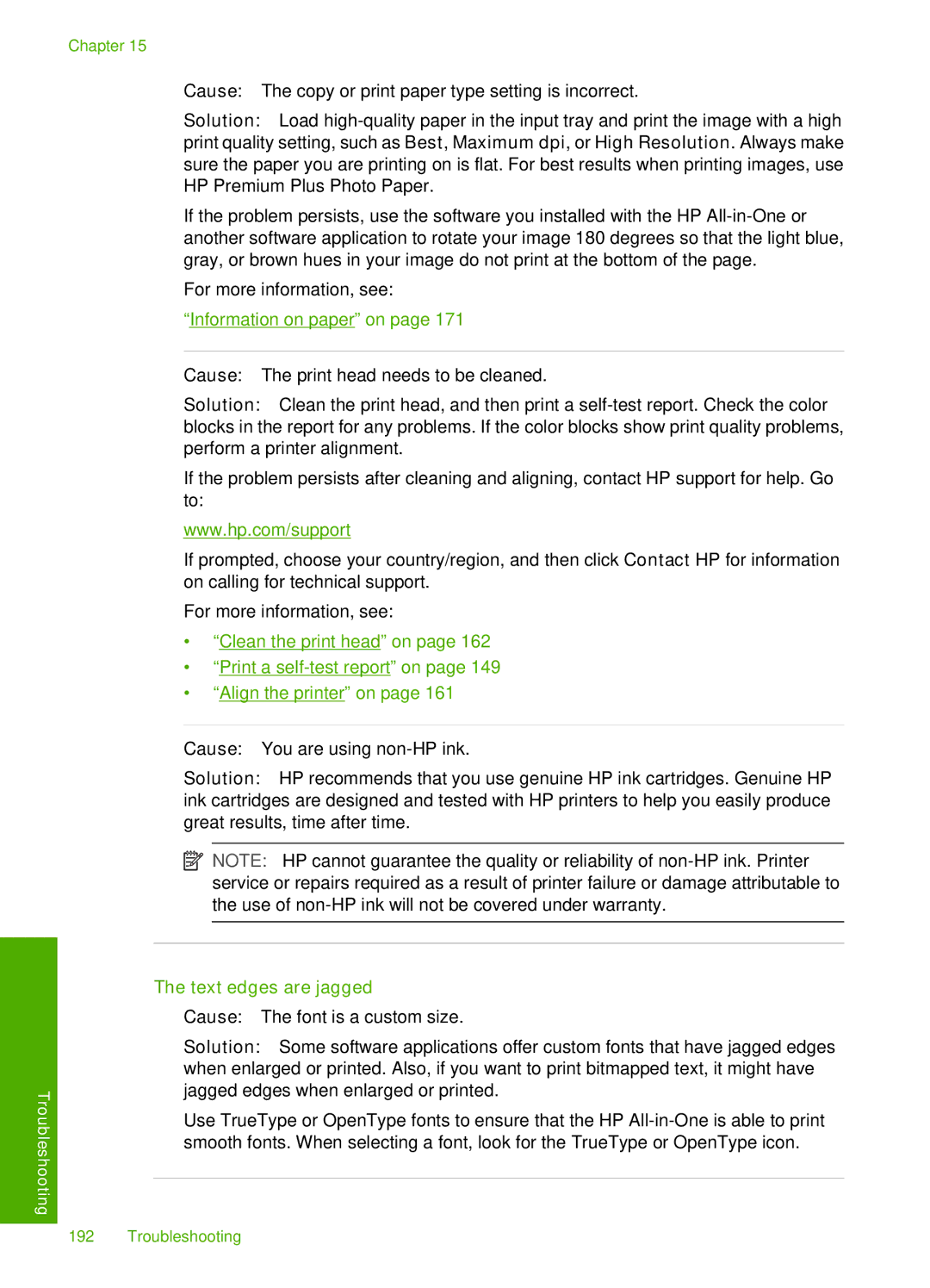 HP C7288, C7250, C7280 manual Information on paper on, Text edges are jagged 