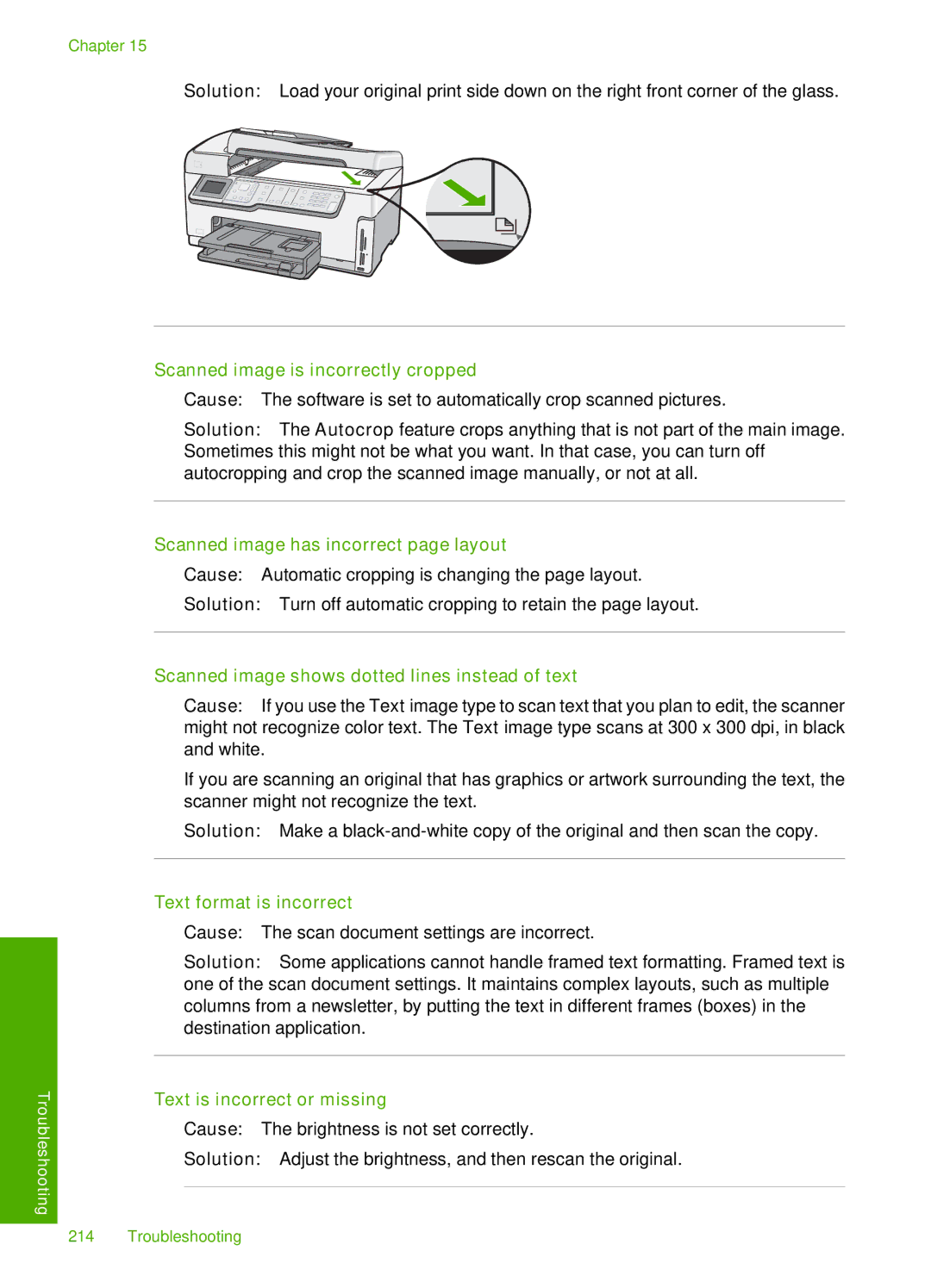 HP C7280, C7250 Scanned image is incorrectly cropped, Scanned image has incorrect page layout, Text format is incorrect 