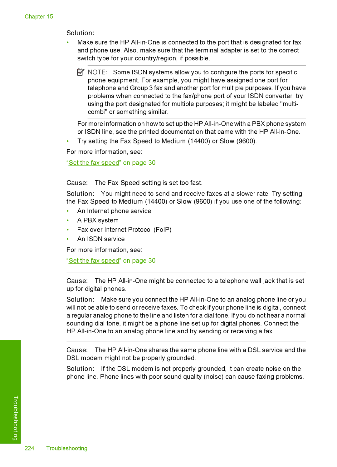 HP C7250, C7288, C7280 manual Solution, Try setting the Fax Speed to Medium 14400 or Slow 