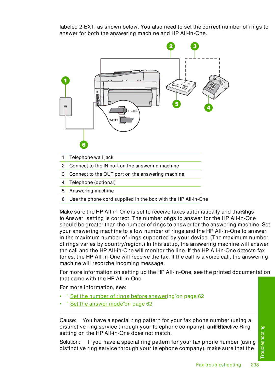 HP C7250, C7288, C7280 manual Fax troubleshooting 233 