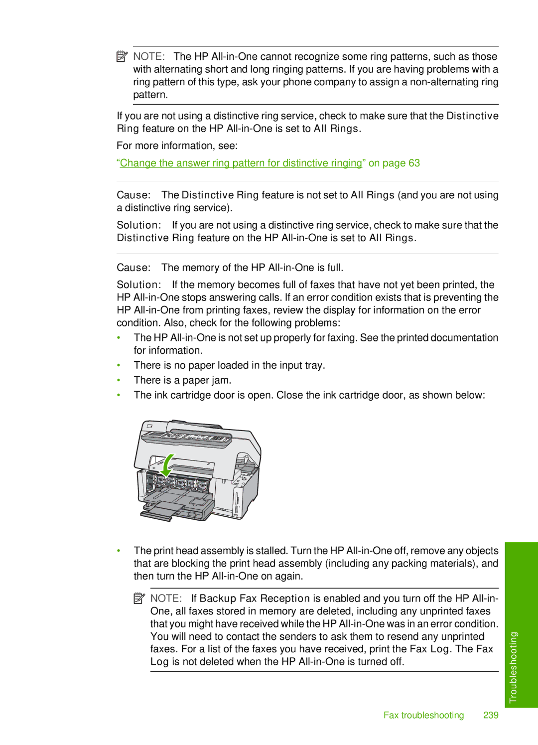 HP C7250, C7288, C7280 manual Fax troubleshooting 239 