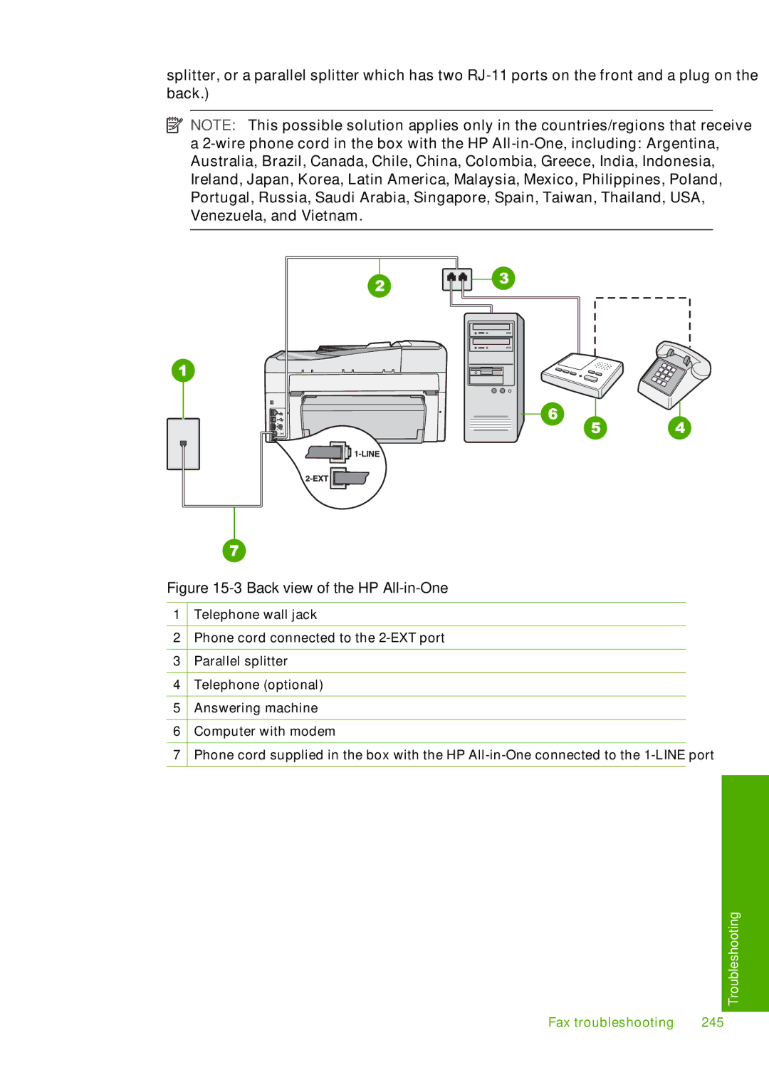 HP C7250, C7288, C7280 manual Fax troubleshooting 245 