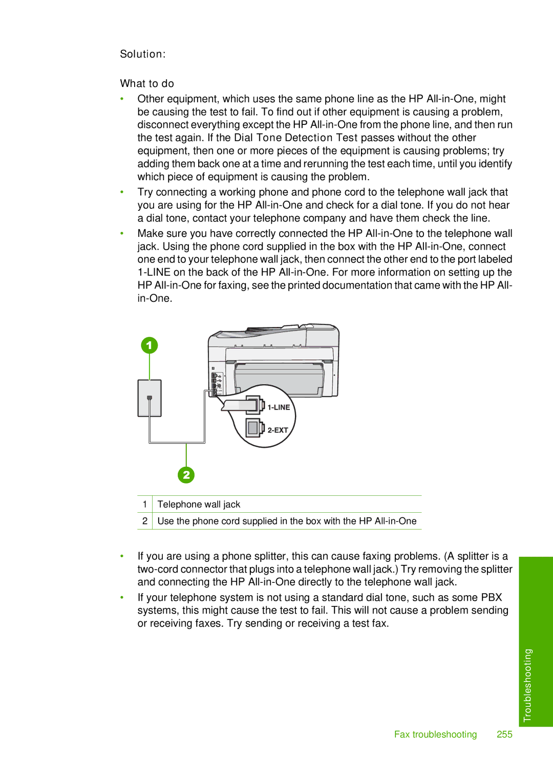 HP C7288, C7250, C7280 manual Fax troubleshooting 255 