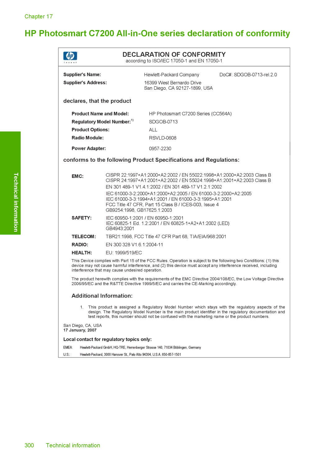 HP C7288, C7250, C7280 manual Declaration of Conformity 