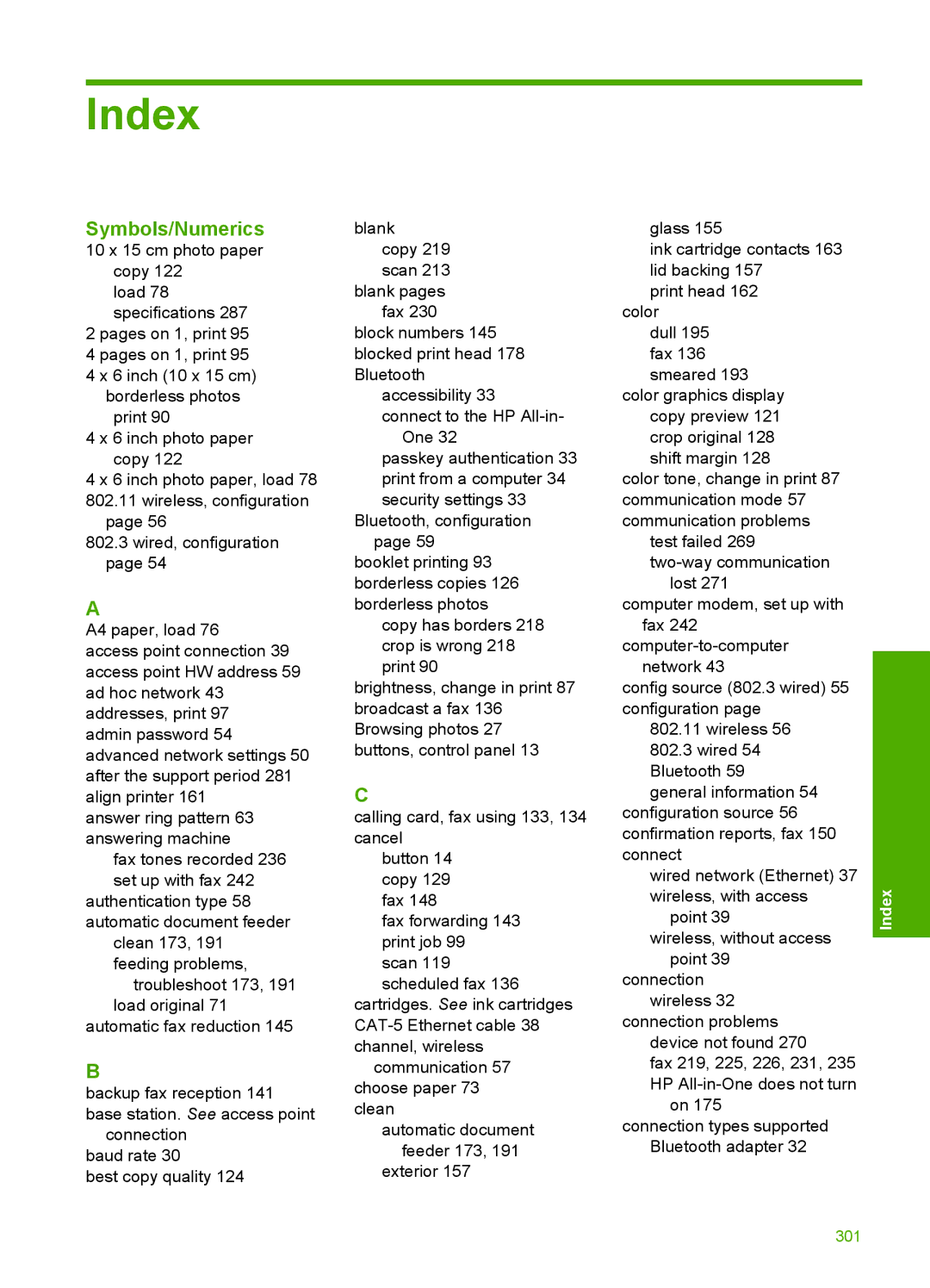 HP C7280, C7250, C7288 manual Index, Symbols/Numerics 