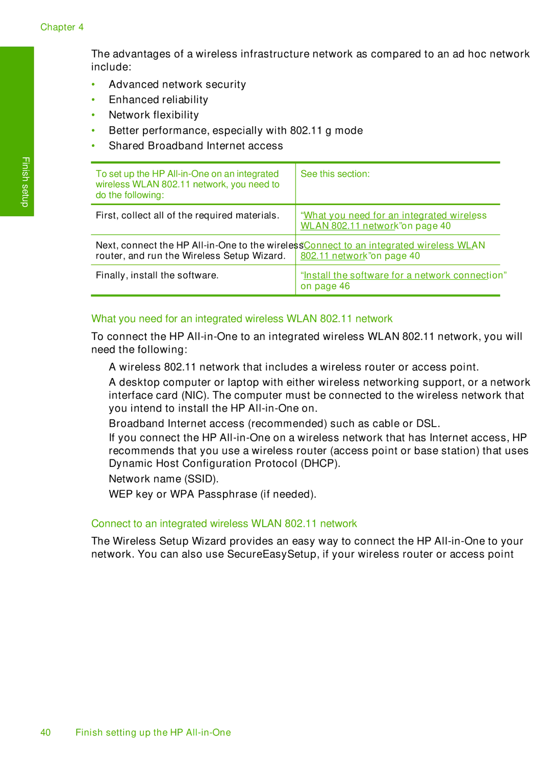 HP C7280, C7250, C7288 manual What you need for an integrated wireless Wlan 802.11 network 