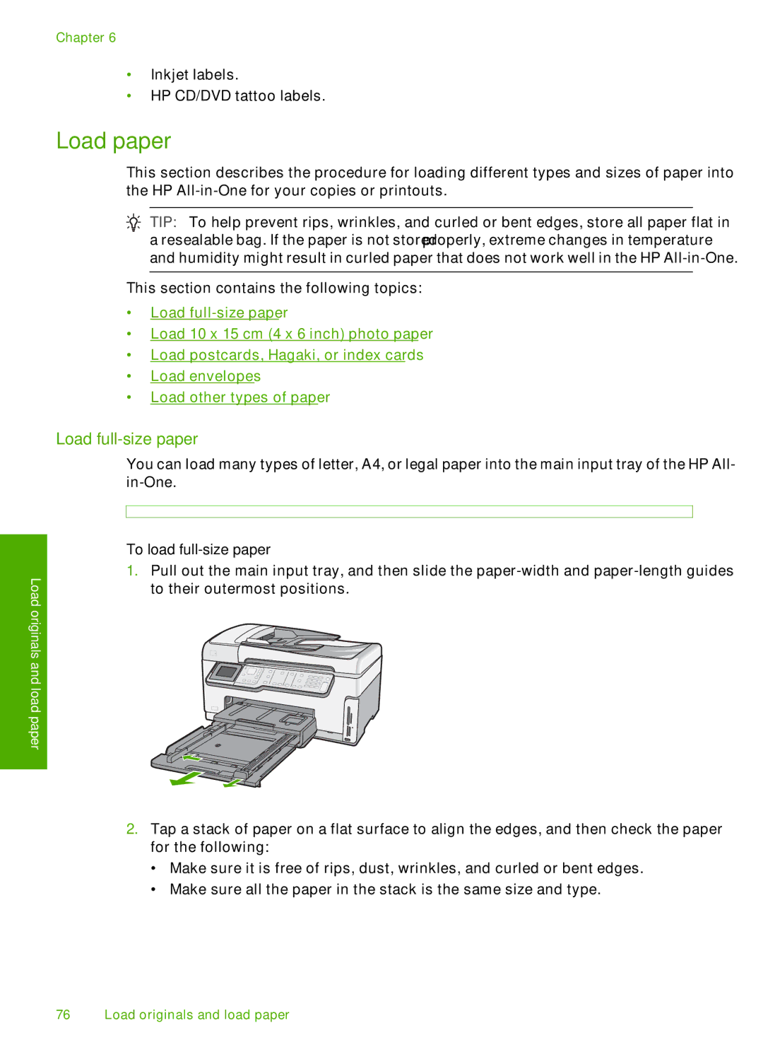 HP C7280, C7250, C7288 manual Load paper, Load full-size paper, To load full-size paper 