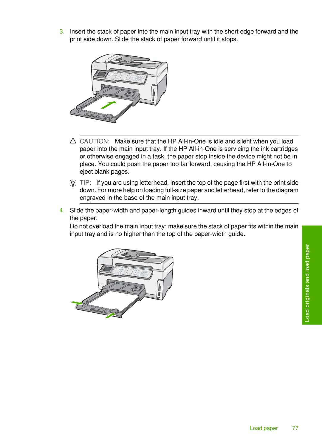 HP C7250, C7288, C7280 manual Load paper 