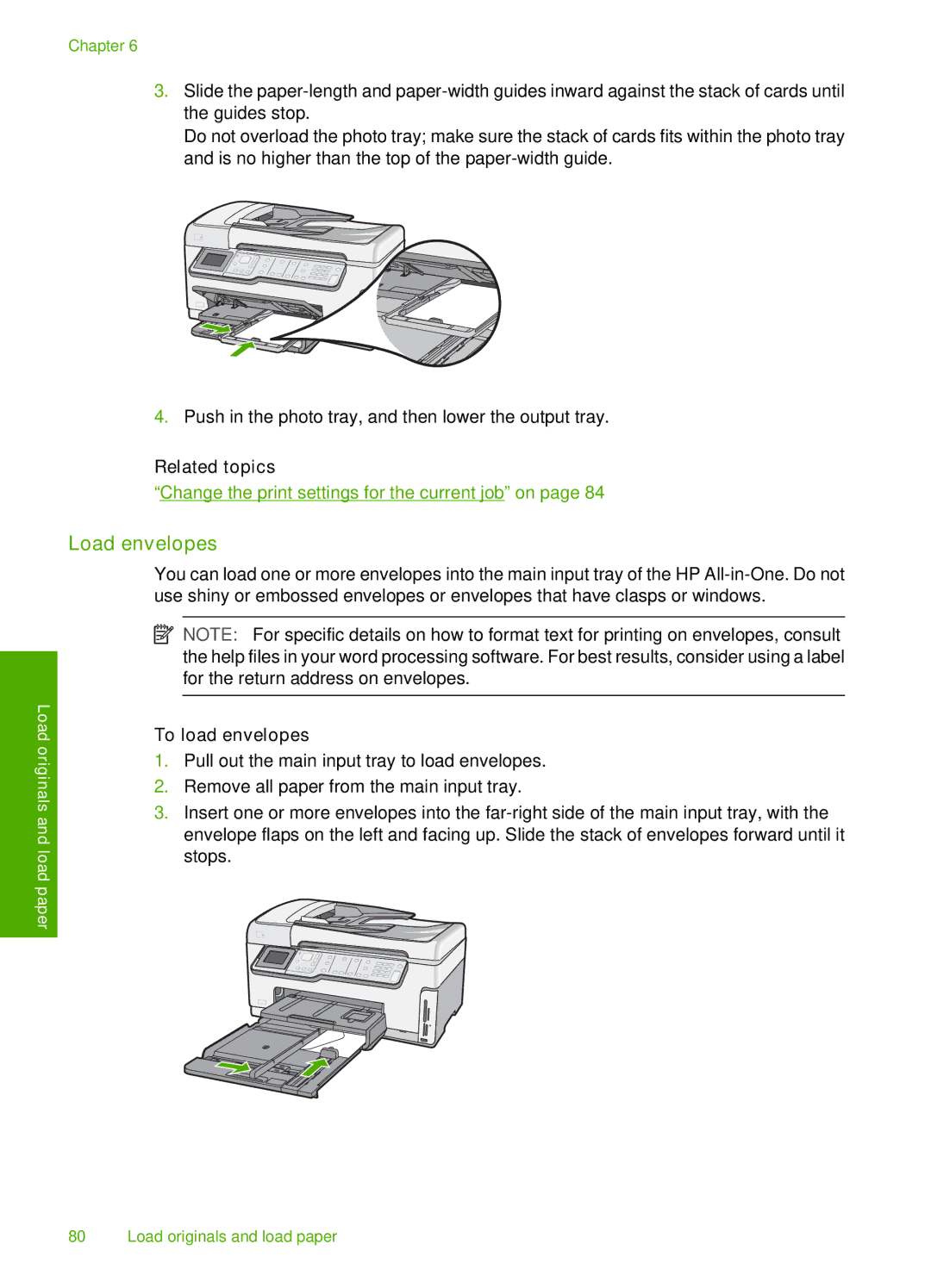 HP C7250, C7288, C7280 manual Load envelopes, To load envelopes 