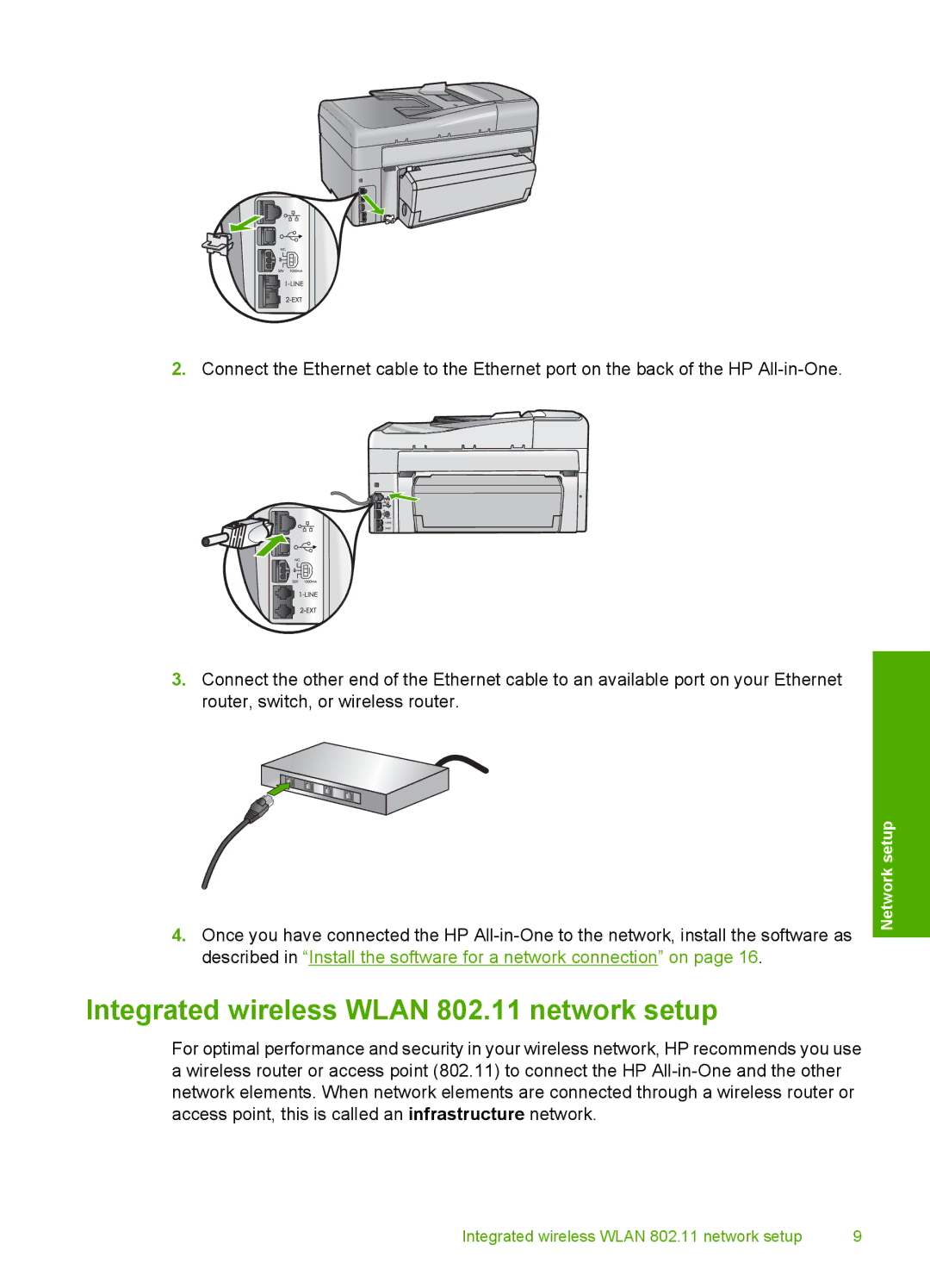 HP C7280, C7250, C7288 manual Integrated wireless Wlan 802.11 network setup 