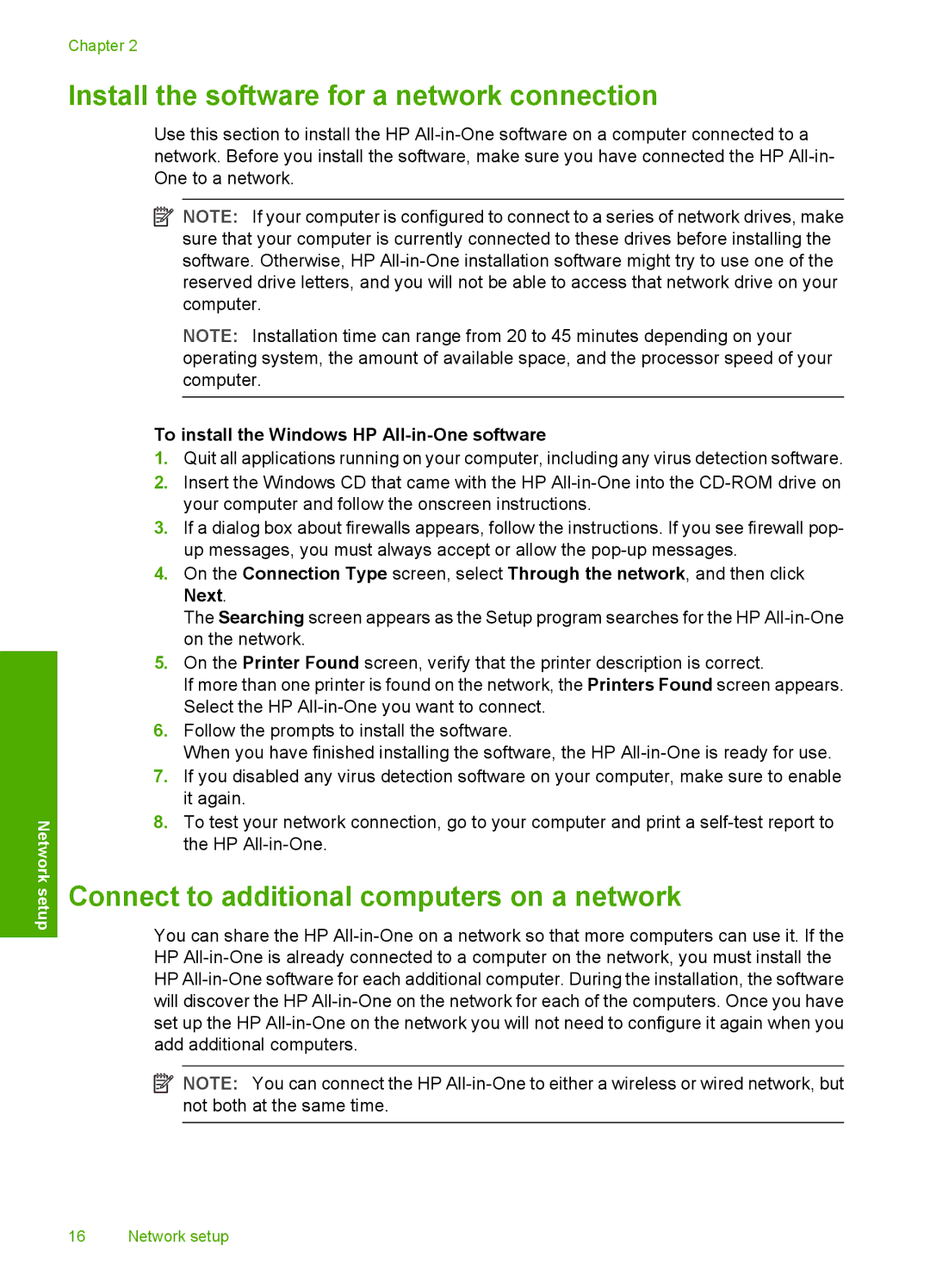 HP C7250, C7288, C7280 manual Install the software for a network connection, Connect to additional computers on a network 