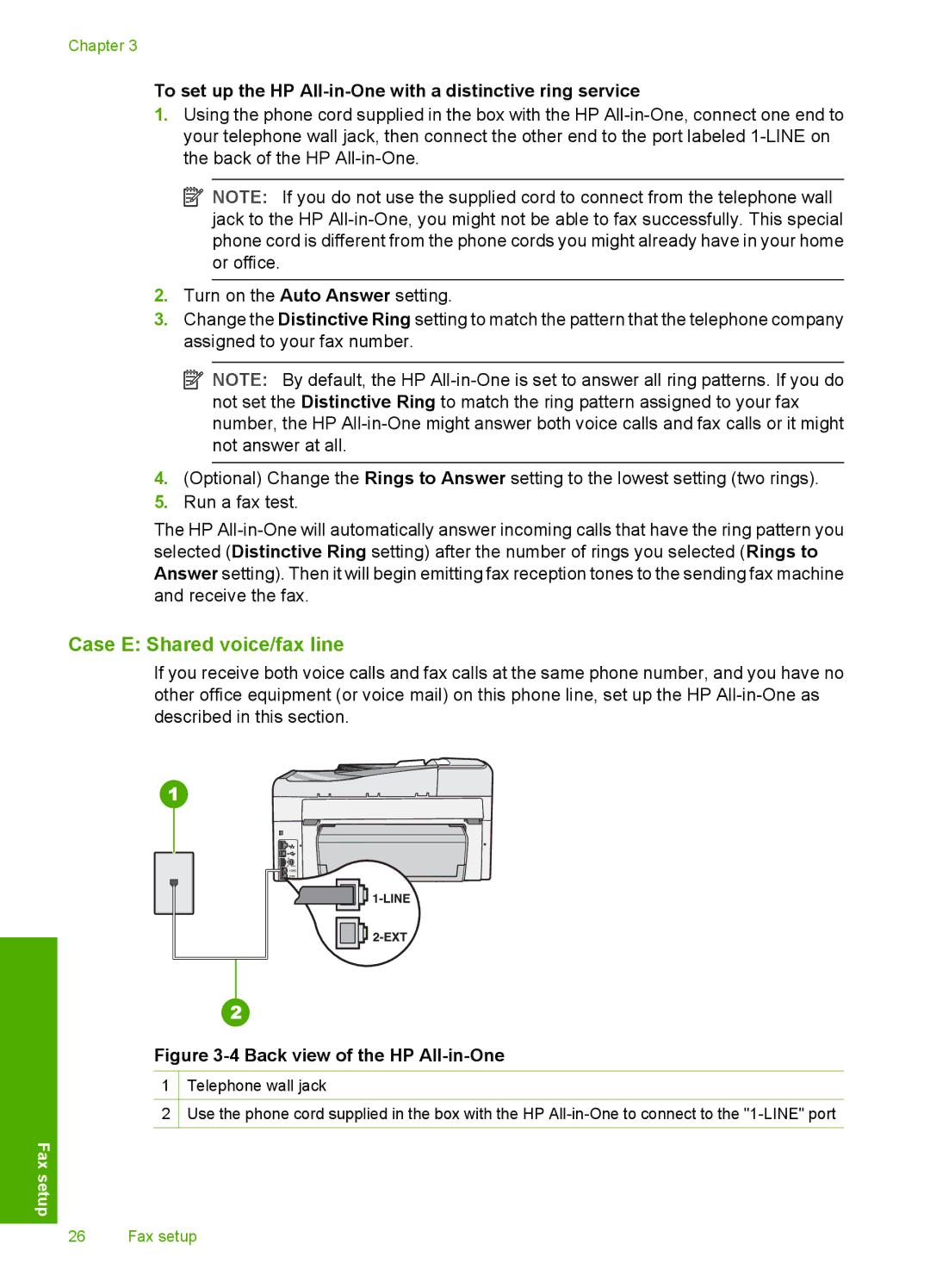 HP C7288, C7250, C7280 manual Case E Shared voice/fax line, To set up the HP All-in-One with a distinctive ring service 