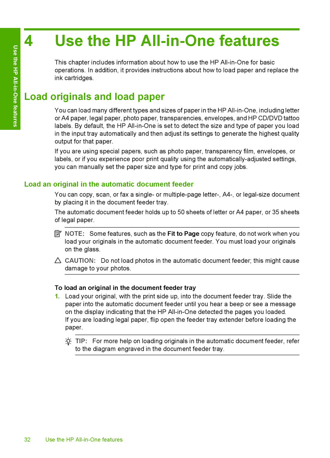 HP C7288, C7250, C7280 manual Load originals and load paper, Load an original in the automatic document feeder 