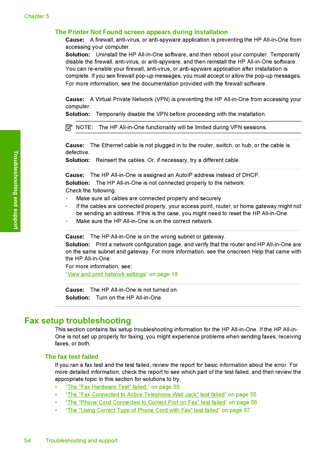 HP C7280, C7250, C7288 manual Fax setup troubleshooting, Fax test failed 