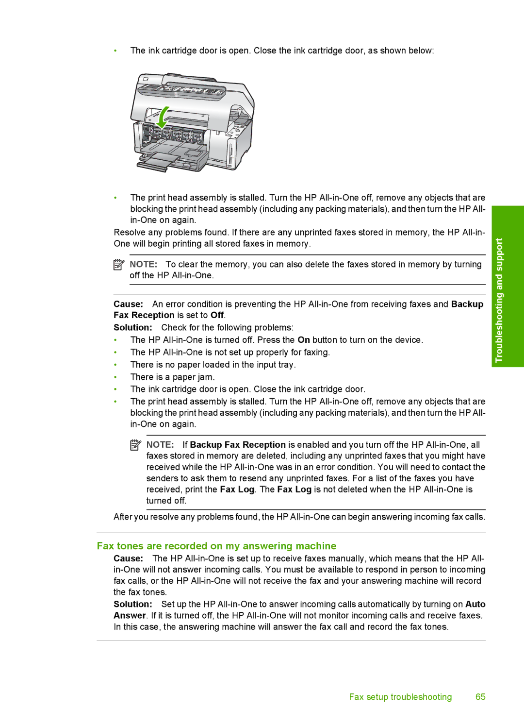 HP C7288, C7250, C7280 manual Fax tones are recorded on my answering machine 