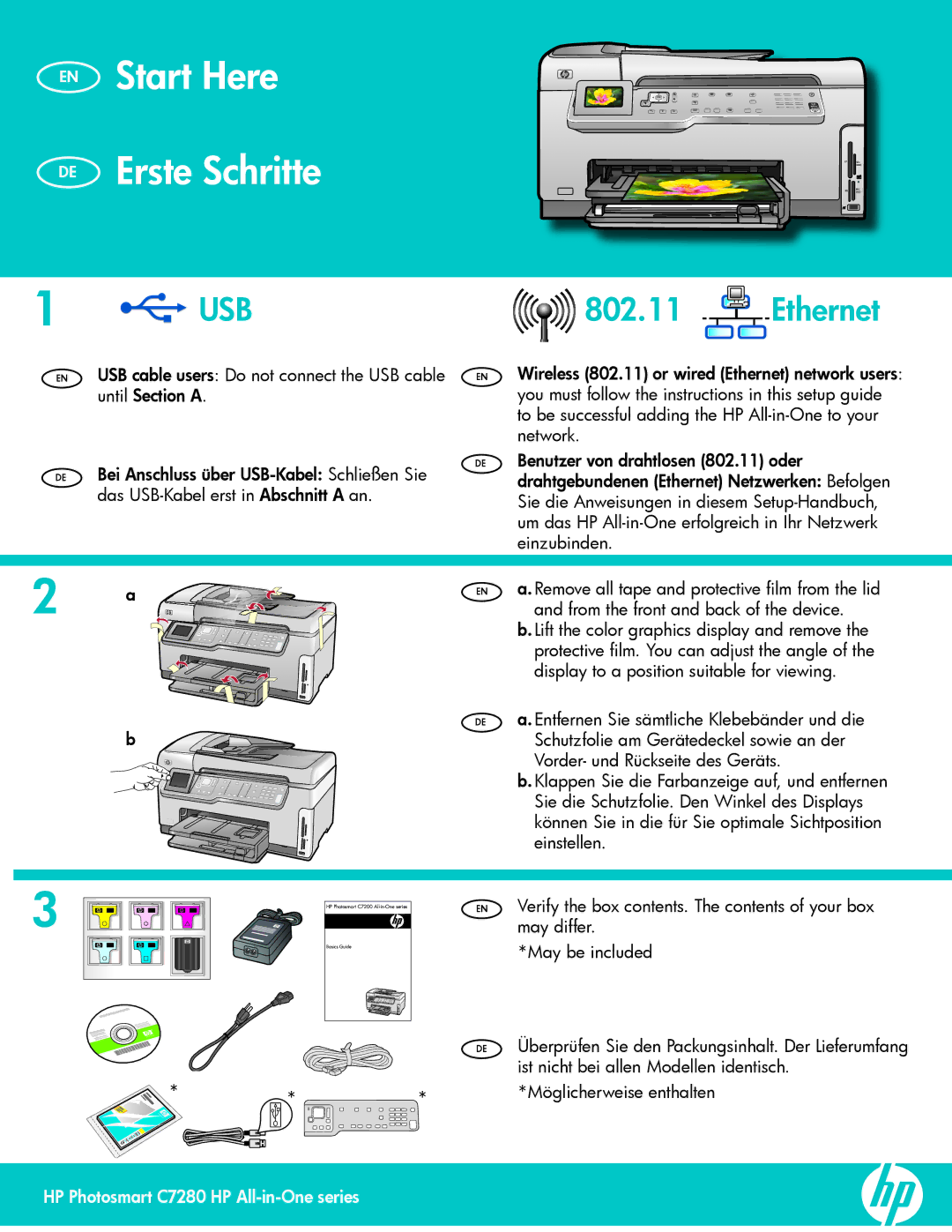 HP C7280 manual EN Start Here DE Erste Schritte 