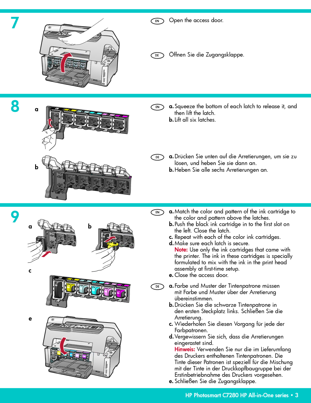 HP C7280 manual Schließen Sie die Zugangsklappe 